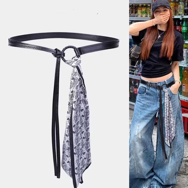 Y2k Punk Girls Scarf Waist Belt Retro Pu Leather Women's Belt