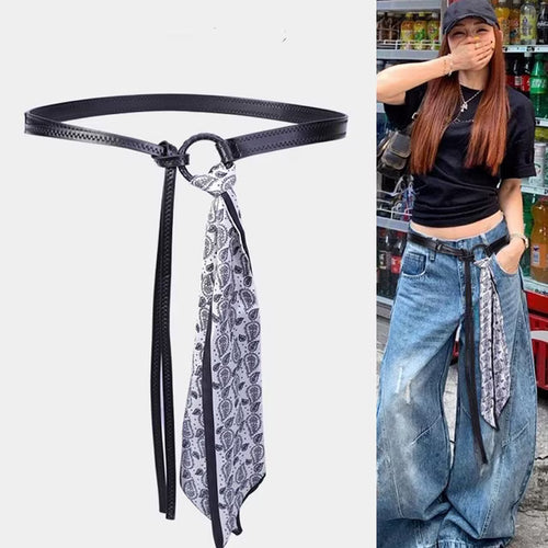 Y2k Punk Girls Scarf Waist Belt Retro Pu Leather Women's Belt